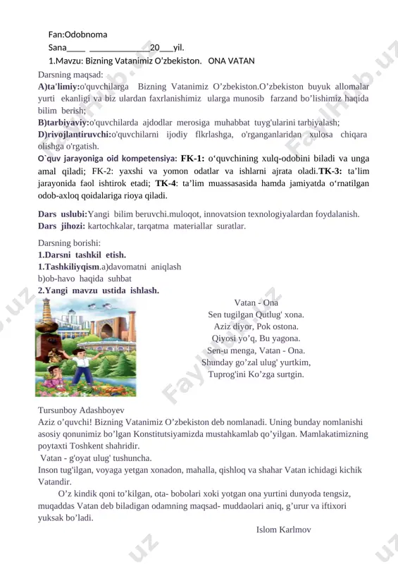 2-sinf odobnoma kanspekti — DOCX