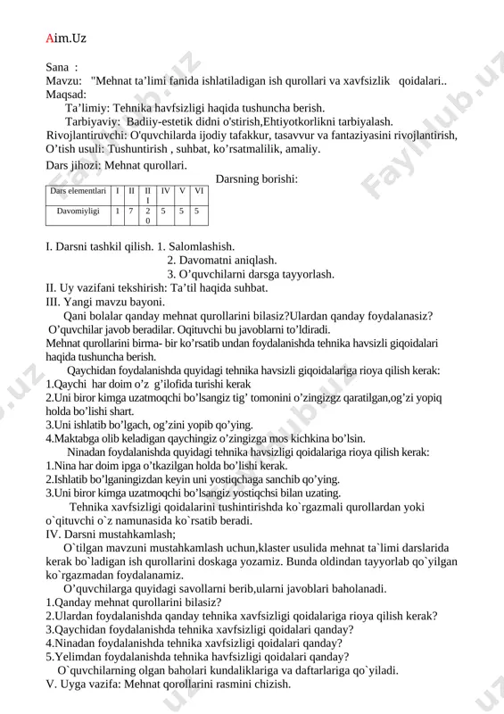 2-sinf texnologiya dars ishlanma (1) — DOCX