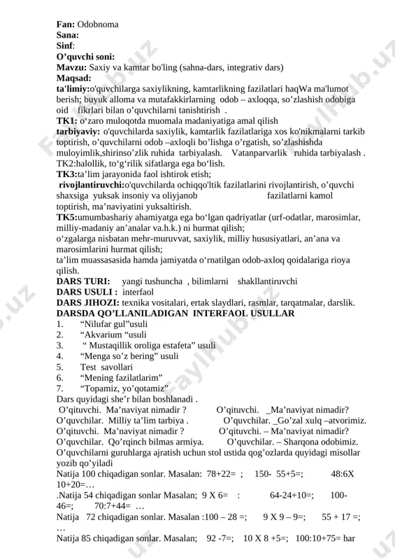 saxiy va kamtar bo'ling odobnoma 2-sinf — DOCX