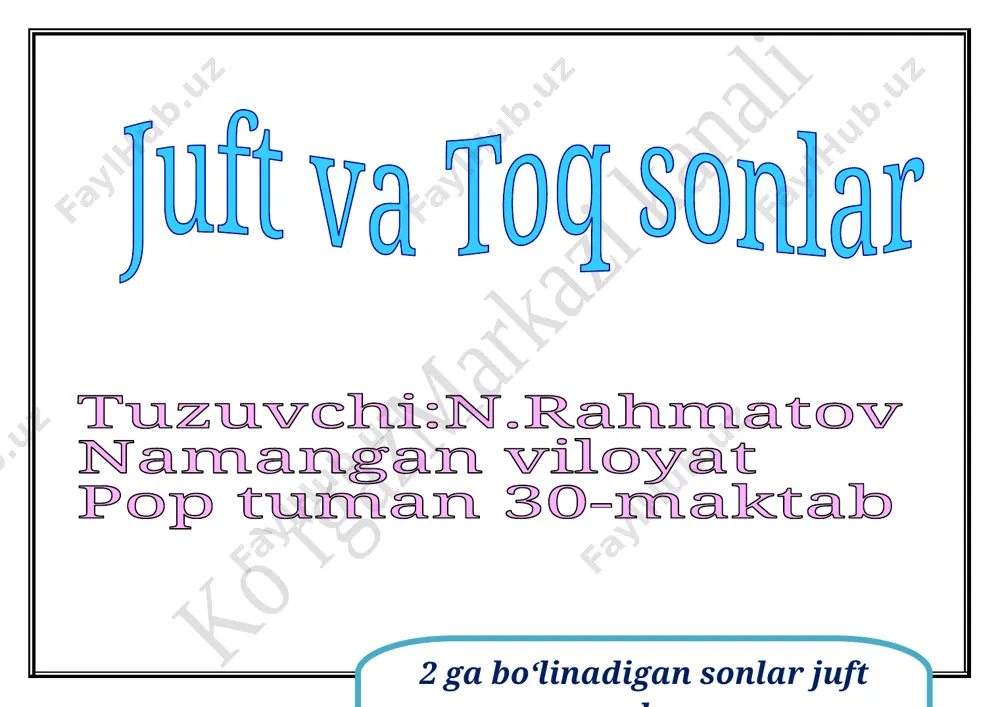 juft va toq sonlar — DOCX