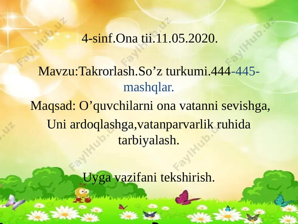 4- sinf ona tili mavzu; gap.445-446- mashqlar d.qayumova — PPTX