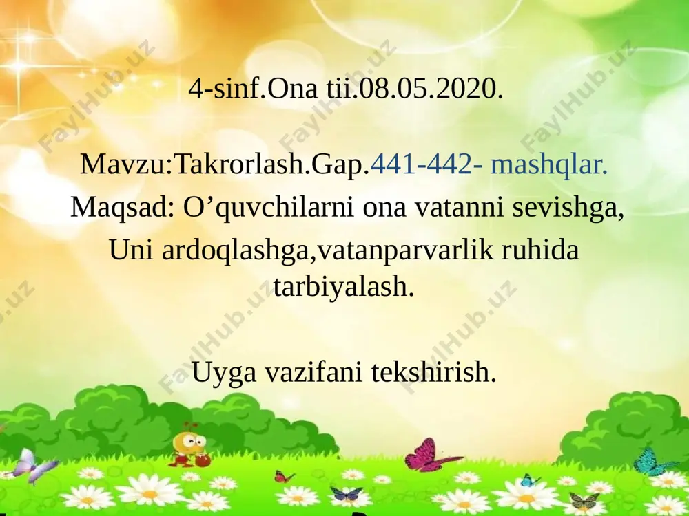 4- sinf ona tili mavzu; gap.441-442- mashqlar d.qayumova — PPTX