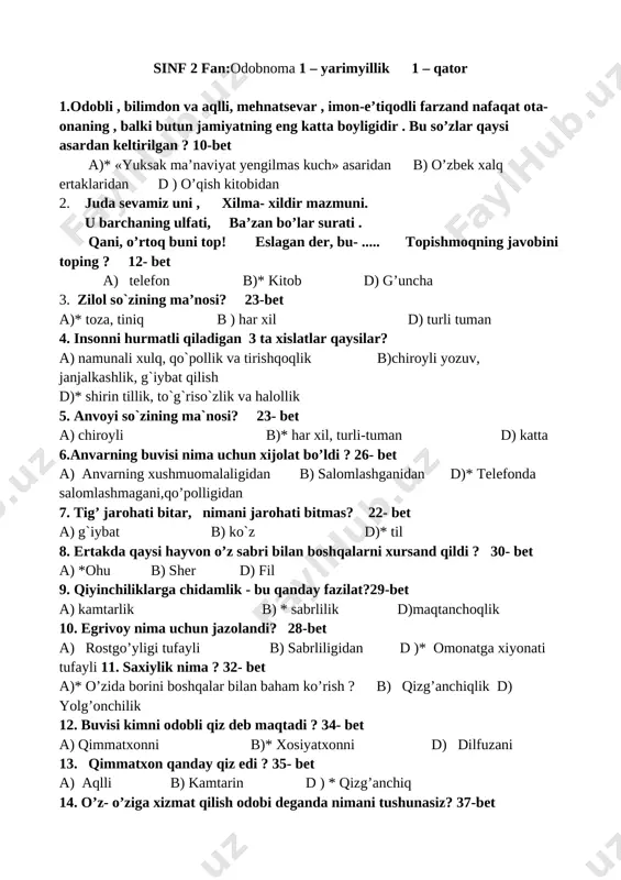 odobnoma test 2-s.@xalq_talimi_xodimi — DOCX