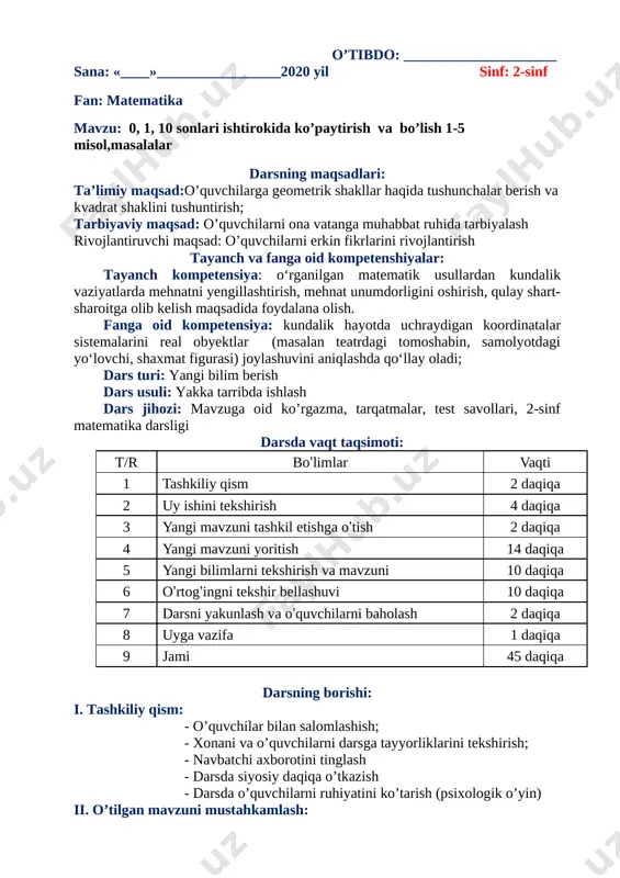 2-sinf matematika 3-chorak — DOCX
