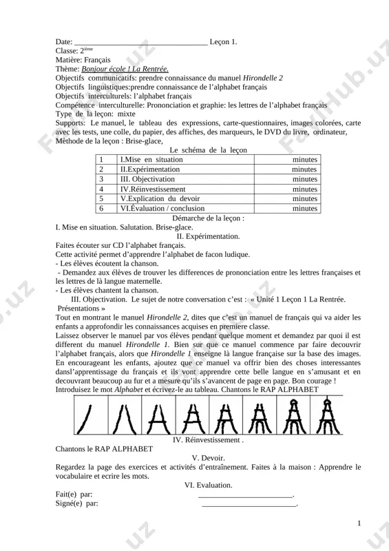 2-sinf fransuz tili — DOCX