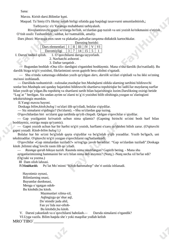 @yosh_ustozlar 2 sinf ona tili konspekt — DOCX