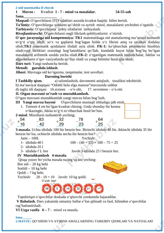 2-sinf matematika 2-chorak — DOCX