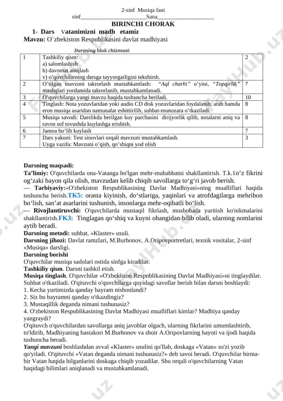 2-sinf-musiqa yangi kitob asosida — DOCX