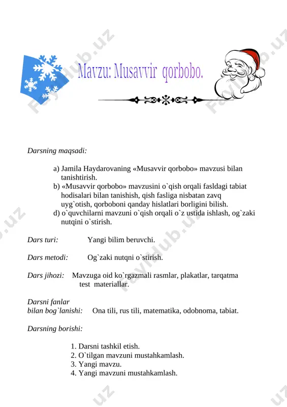 sohiba safarovna musavvir qorbobo mavzusida ochiq dars — DOCX
