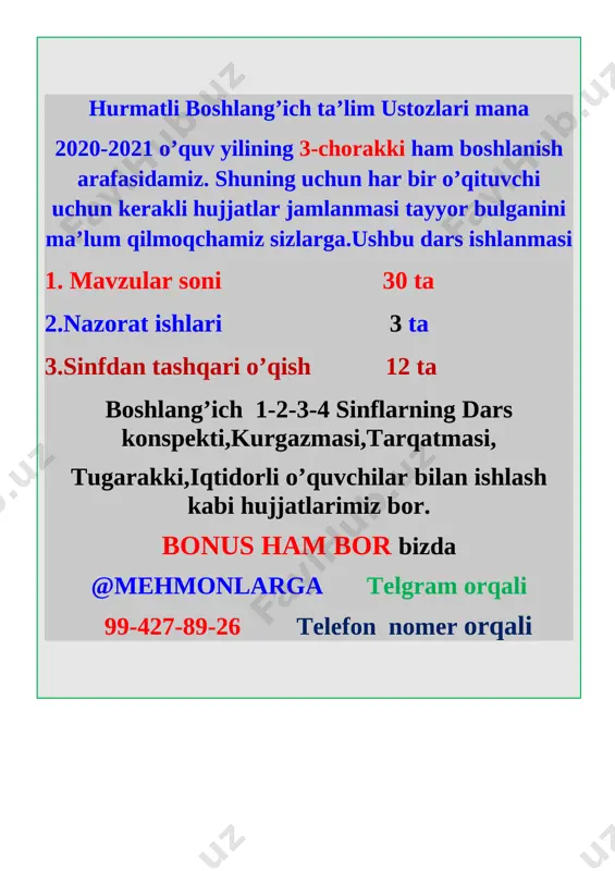 4_sinf_o'qish_3_chorak_konspekt_100%_pechatga_tayyor_2020_2021_uquv — DOCX