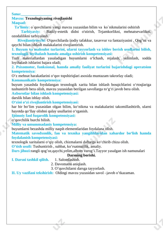 4-sinf texnologiya yangisi — DOC