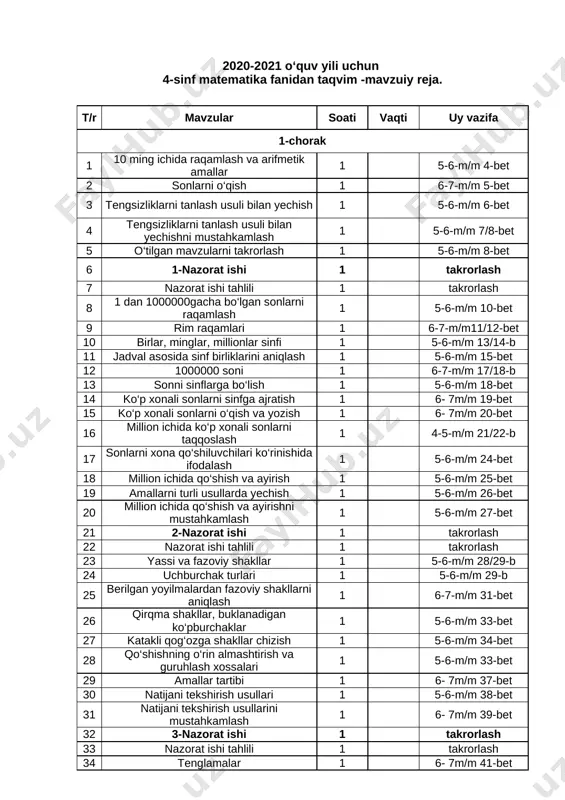 matematika reja, darslikka mos — XLSX