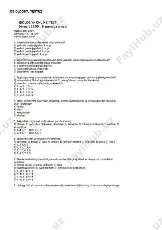 biologiya. @biologiya_testuz — PDF