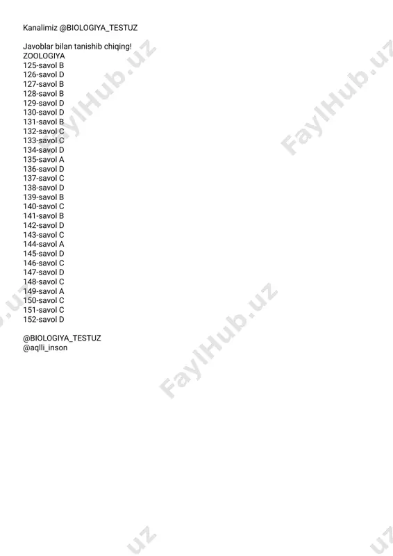 zoologiya javoblar. @biologiya_testuz — PDF