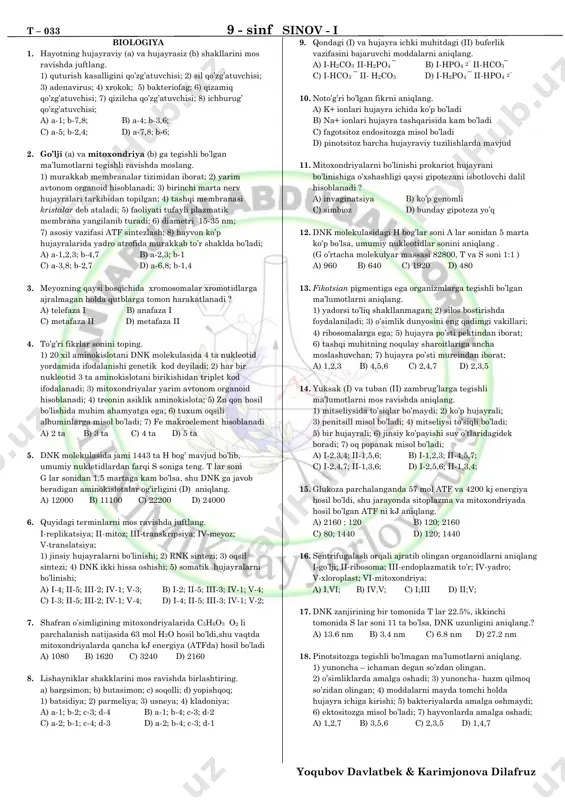 9-sinf sinov i — PDF