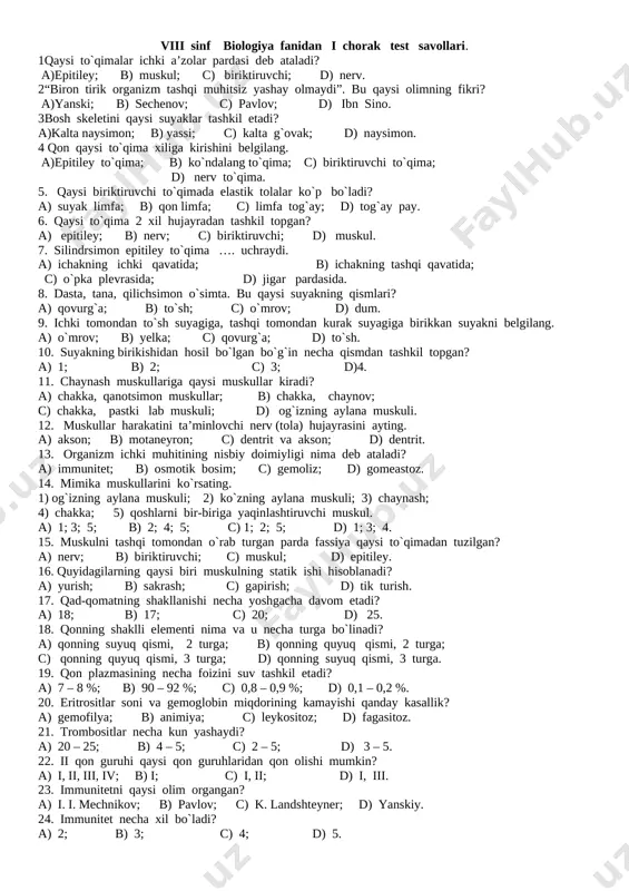 8-sinf biol 100ta — DOCX