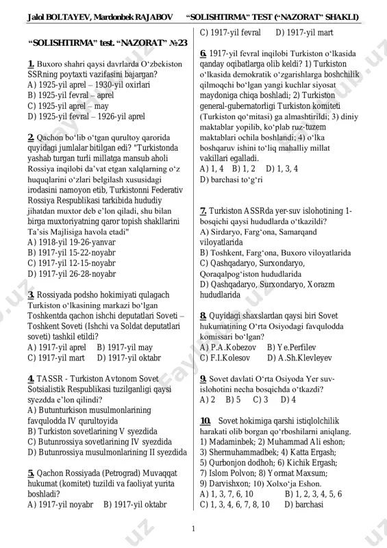 solishtirma test (nazorat 23-variant) — PDF