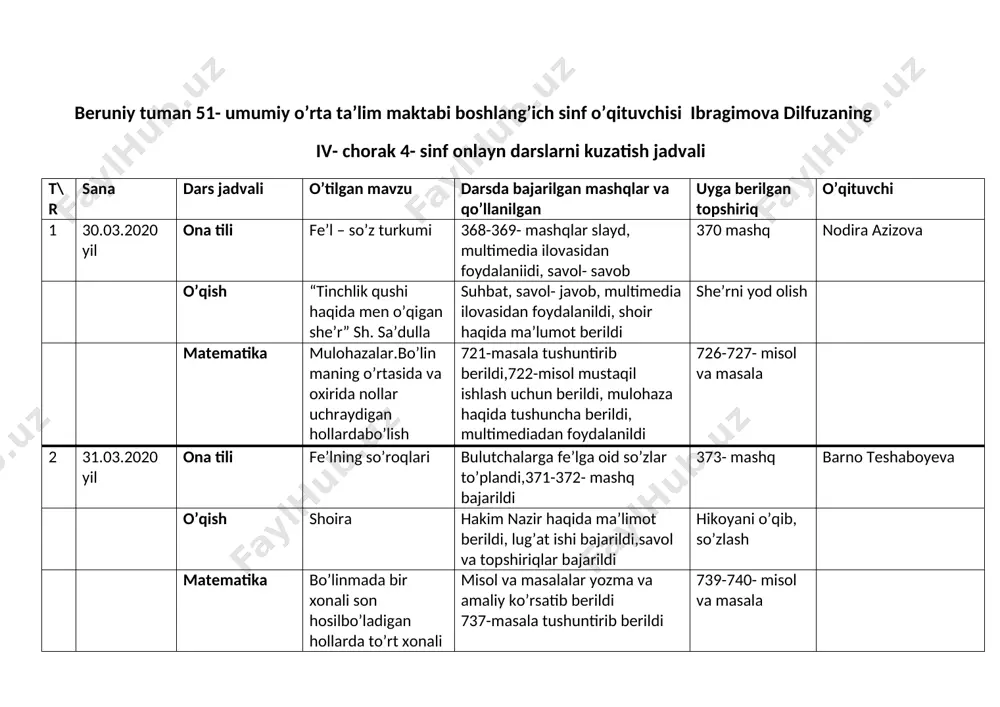 online plan 4-sinf — DOCX