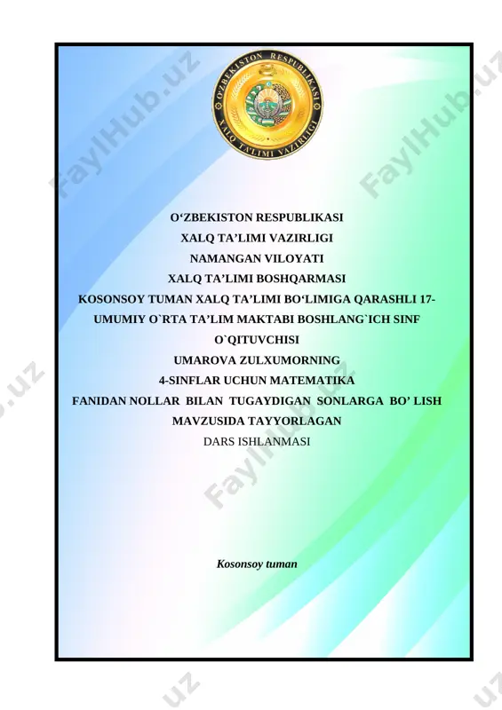 nollar bilan tugaydigan sonlarga bo'lish — DOCX