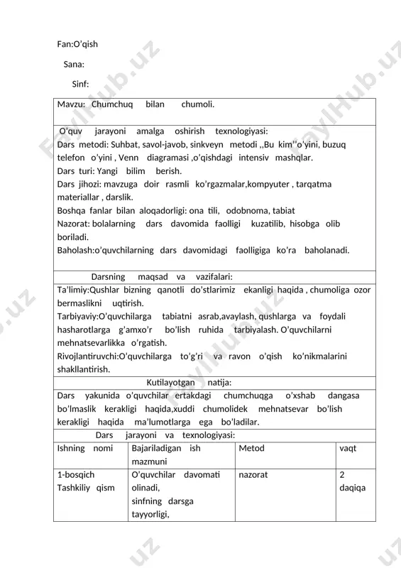 4-sinf o'qish chumchuq bilan chumoli — DOCX