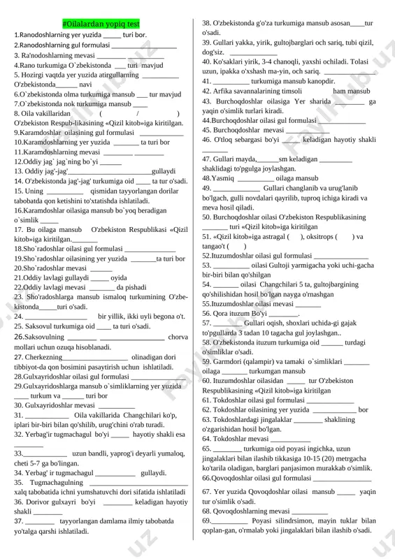oilalardan yopiq test — DOCX