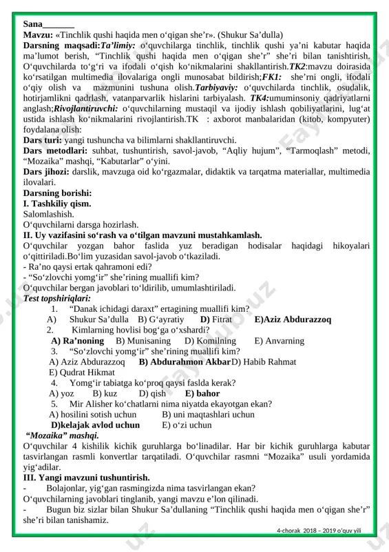4-sinf o'qish 4-chorak+++ — DOCX