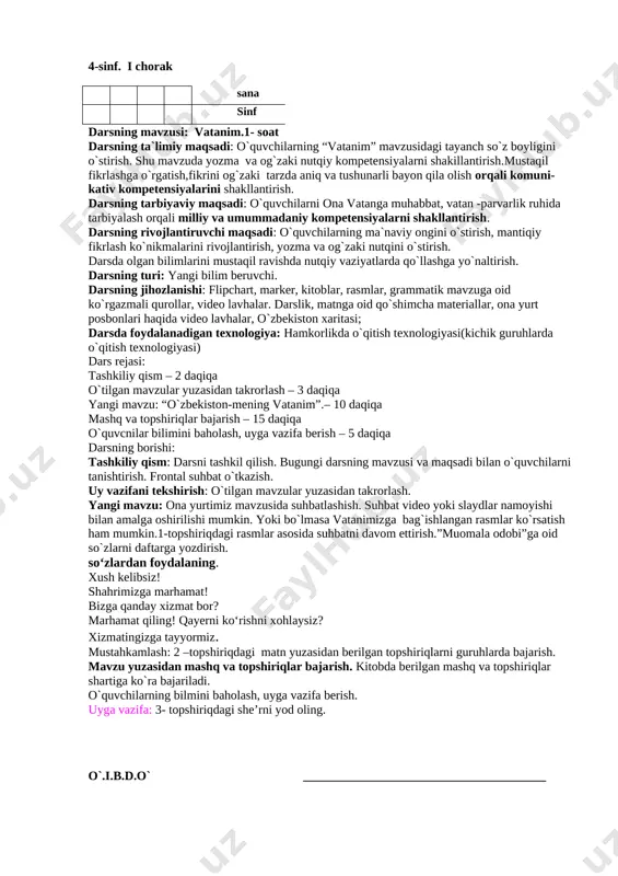 4-sinf o'zbek tili yillik konspekt — DOCX