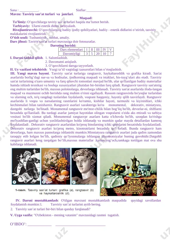4-sinf tasviriy sanat 2019-2020 yillik konspekt to`liq — DOCX