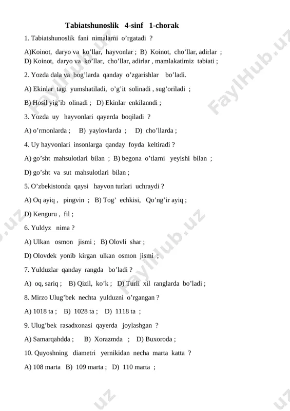 4-sinf tabiat — DOCX