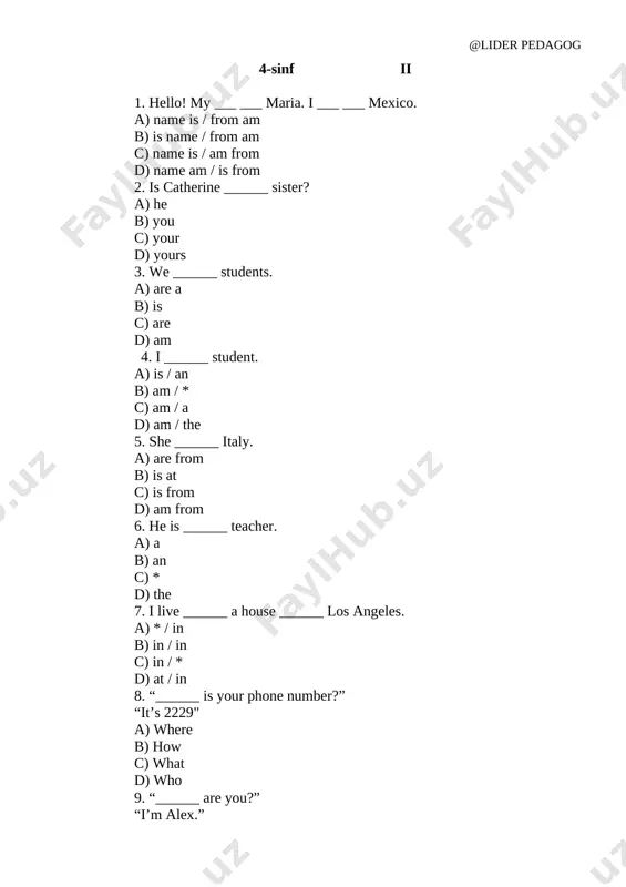 @lider pedagog monitoring test.docx 4-sinf 2-chorak — DOCX
