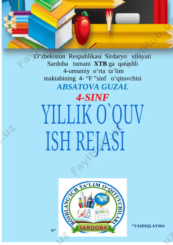 4-sinf uchun yillik ish reja 2019-2020o'quv yili — DOCX