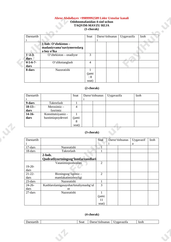 odobnoma 4-sinf — DOCX