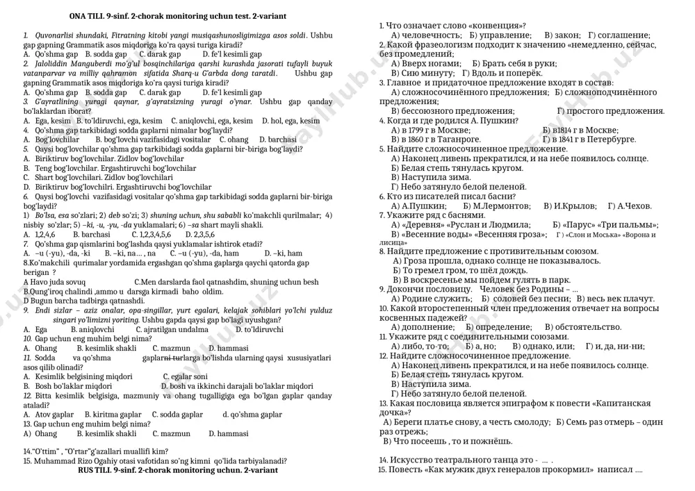 9-sinf 1-blok 2-variant — DOCX