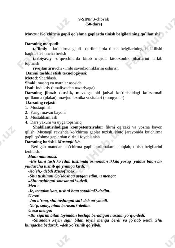 9-sinf ko`chir gapli q gap 3-chorak 50-d — DOCX
