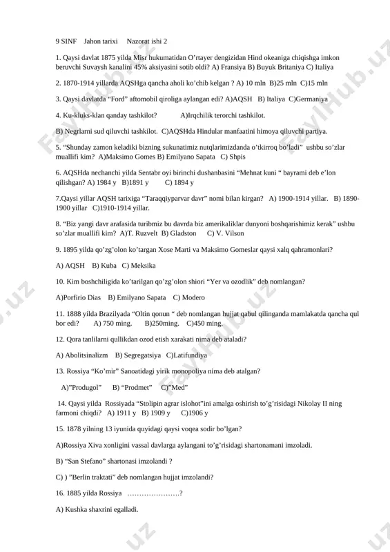 9 jahon t nazorat 2 — DOCX
