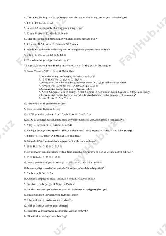 9-sinf geografiya 2-nazorat — DOCX