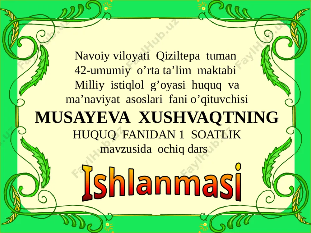 sohiba safarovna huquq ochiq dars 9-sinf — PPTX