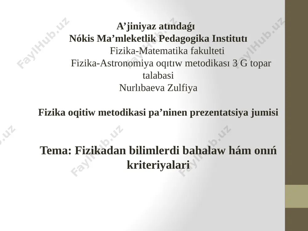 nurlibaeva zulfiya bahalaw ham kriteriyalar — PPTX