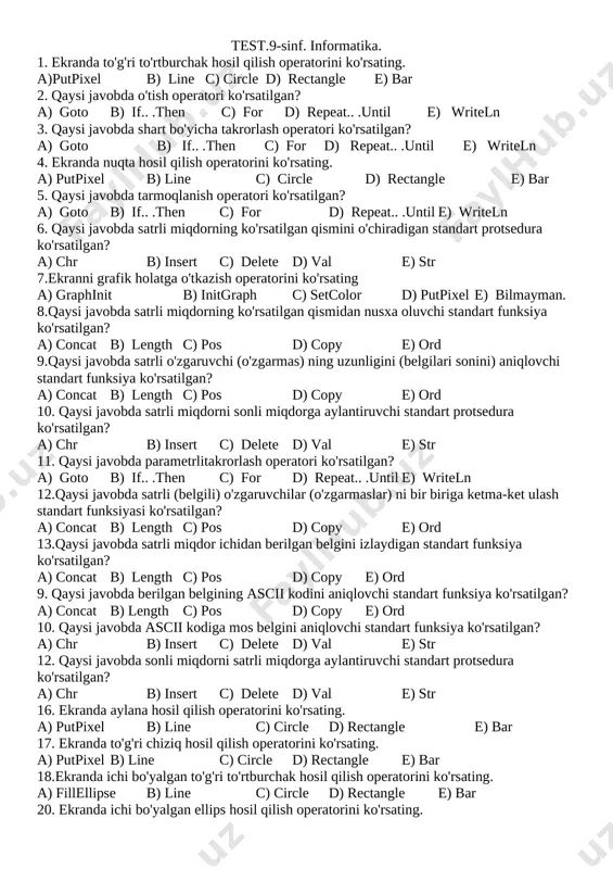 9-sinf test.informatika — DOCX