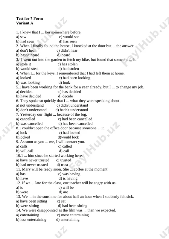 9-sinf ingliz tili test — ZIP