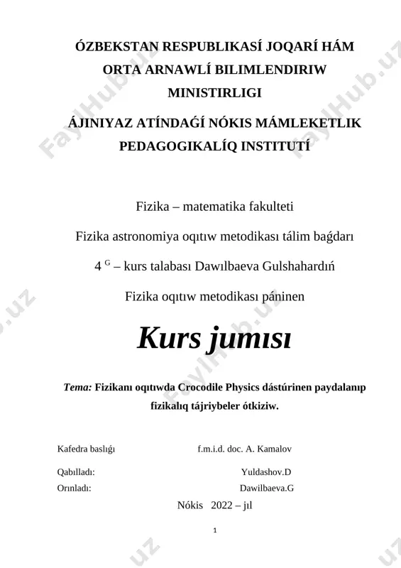 gulshahar crocodile physics dasturi kurs jumisi — DOCX