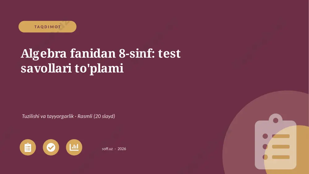 01222_algebra_fanidan_8_sinf_test_savollari_to — PPTX