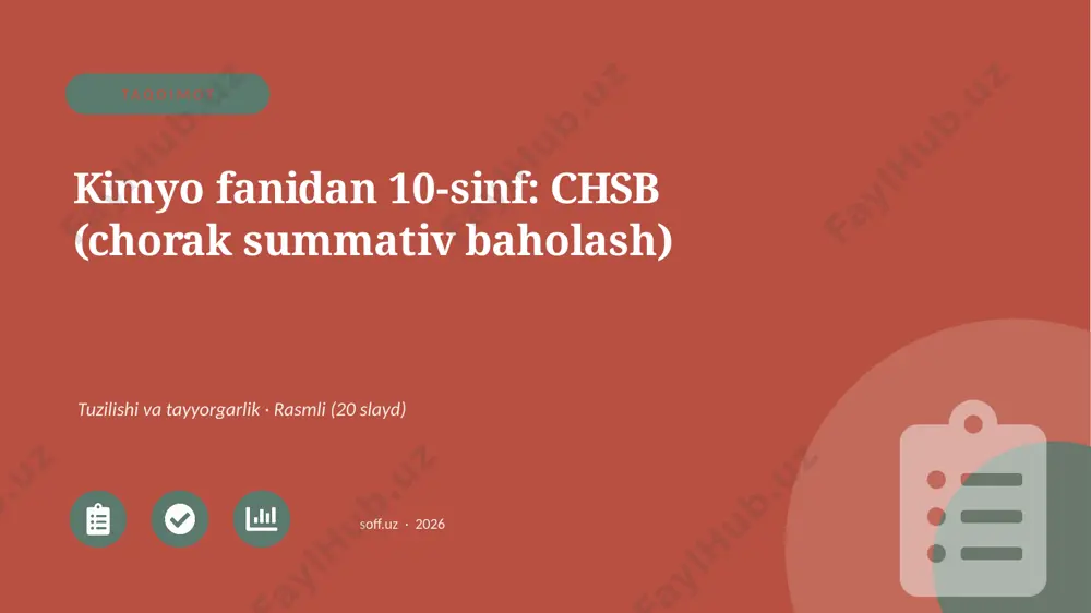 01947_kimyo_fanidan_10_sinf_chsb_chorak_summat — PPTX