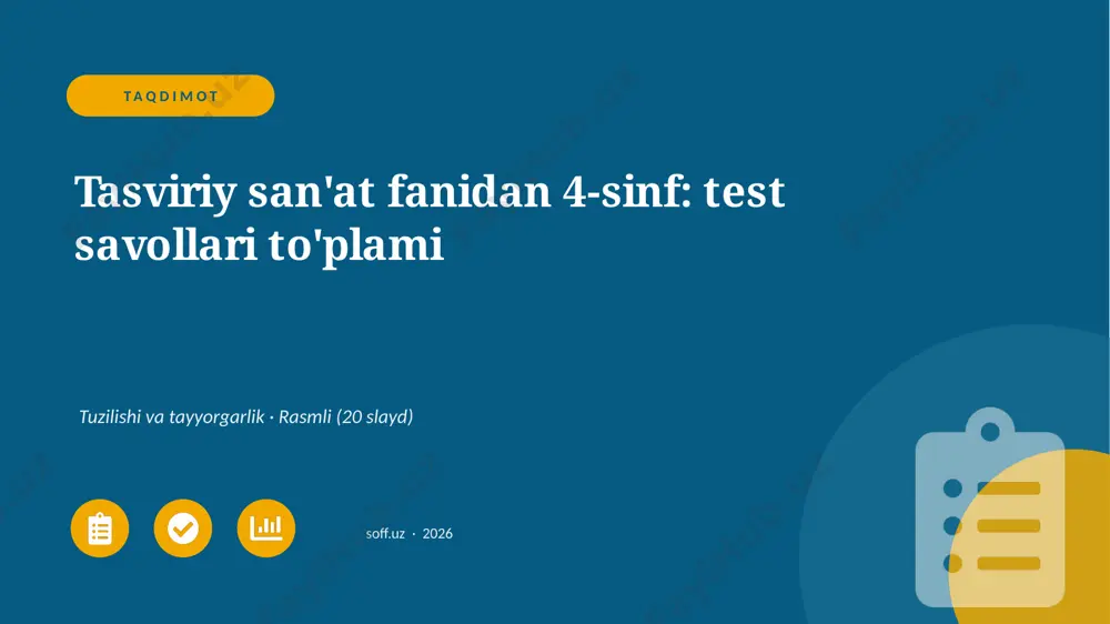01380_tasviriy_sanat_fanidan_4_sinf_test_savol — PPTX