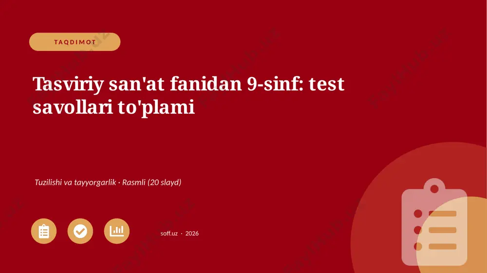 01385_tasviriy_sanat_fanidan_9_sinf_test_savol — PPTX
