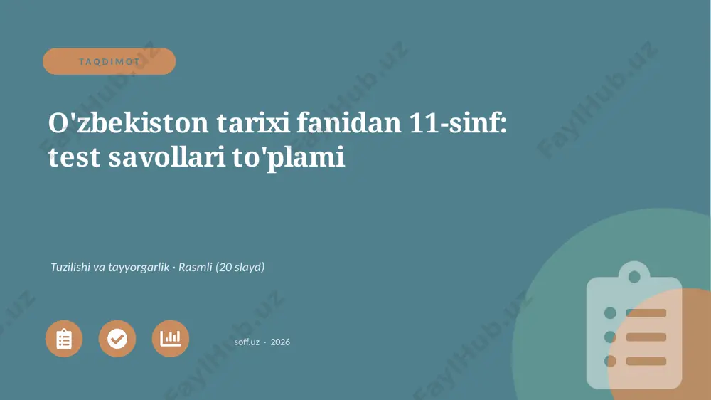 01288_ozbekiston_tarixi_fanidan_11_sinf_test_s — PPTX