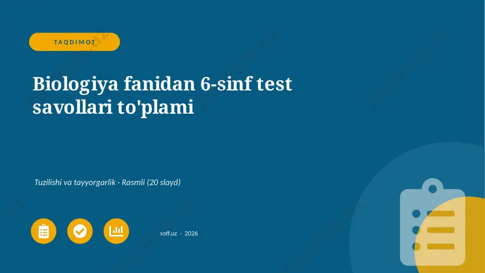 00260_biologiya_fanidan_6_sinf_test_savollari_ — PPTX
