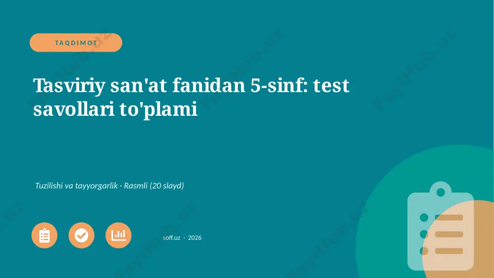 01381_tasviriy_sanat_fanidan_5_sinf_test_savol — PPTX