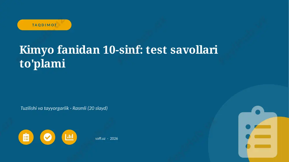 01320_kimyo_fanidan_10_sinf_test_savollari_top — PPTX