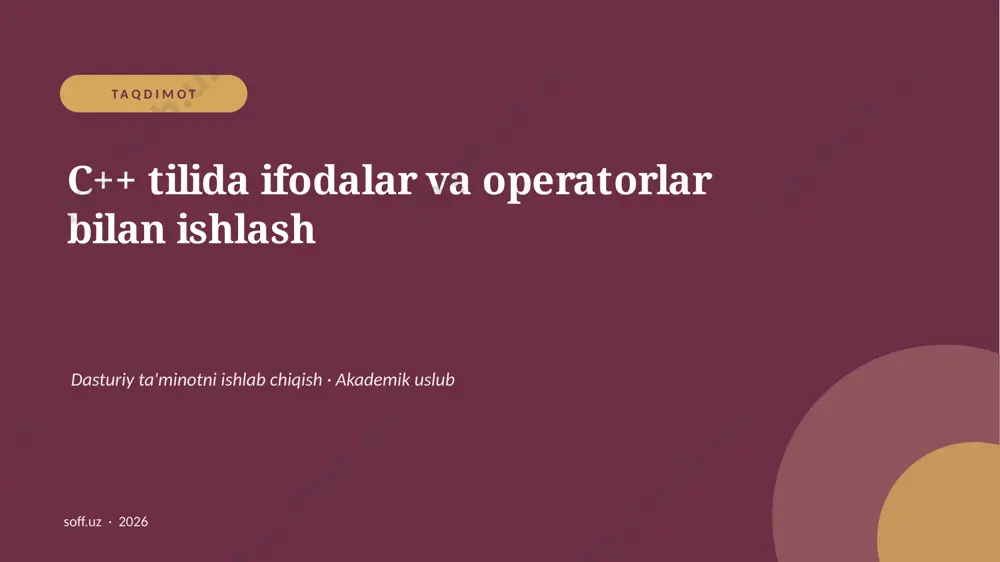 172_v1_c_tilida_ifodalar_va_operatorlar_bilan — PPTX